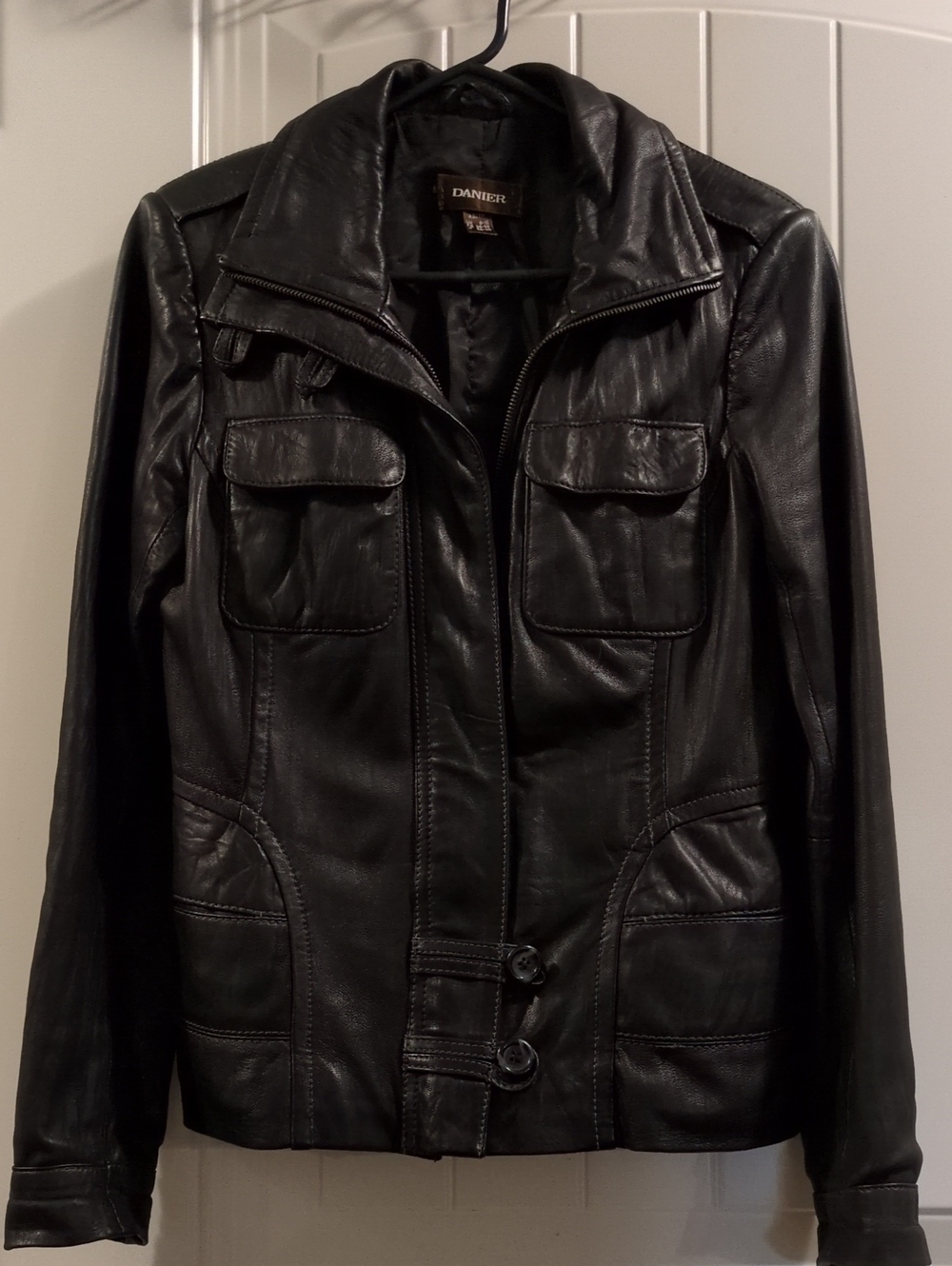 Danier Black Leather Zip-Front Jacket with Flap Pockets